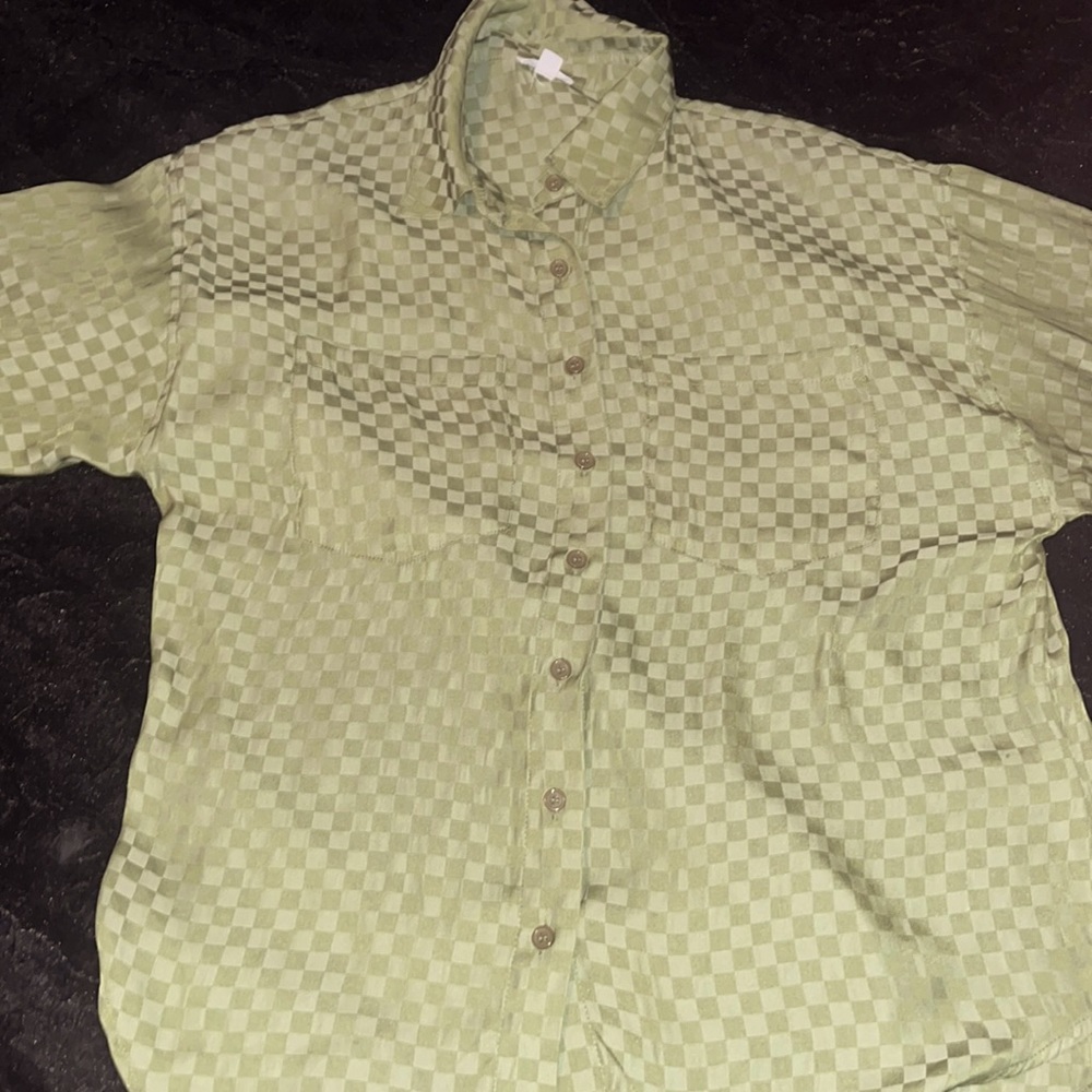 Olive green checkered long sleeve button up